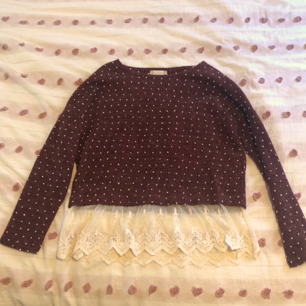 Altar’d State Polka Dot Sweater w/ Lace Detailing